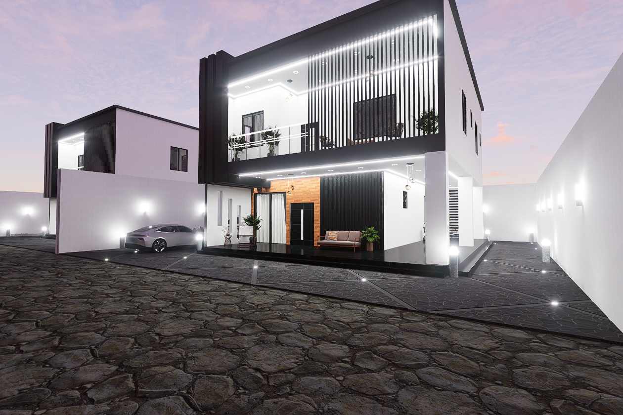 Evening view of duplex