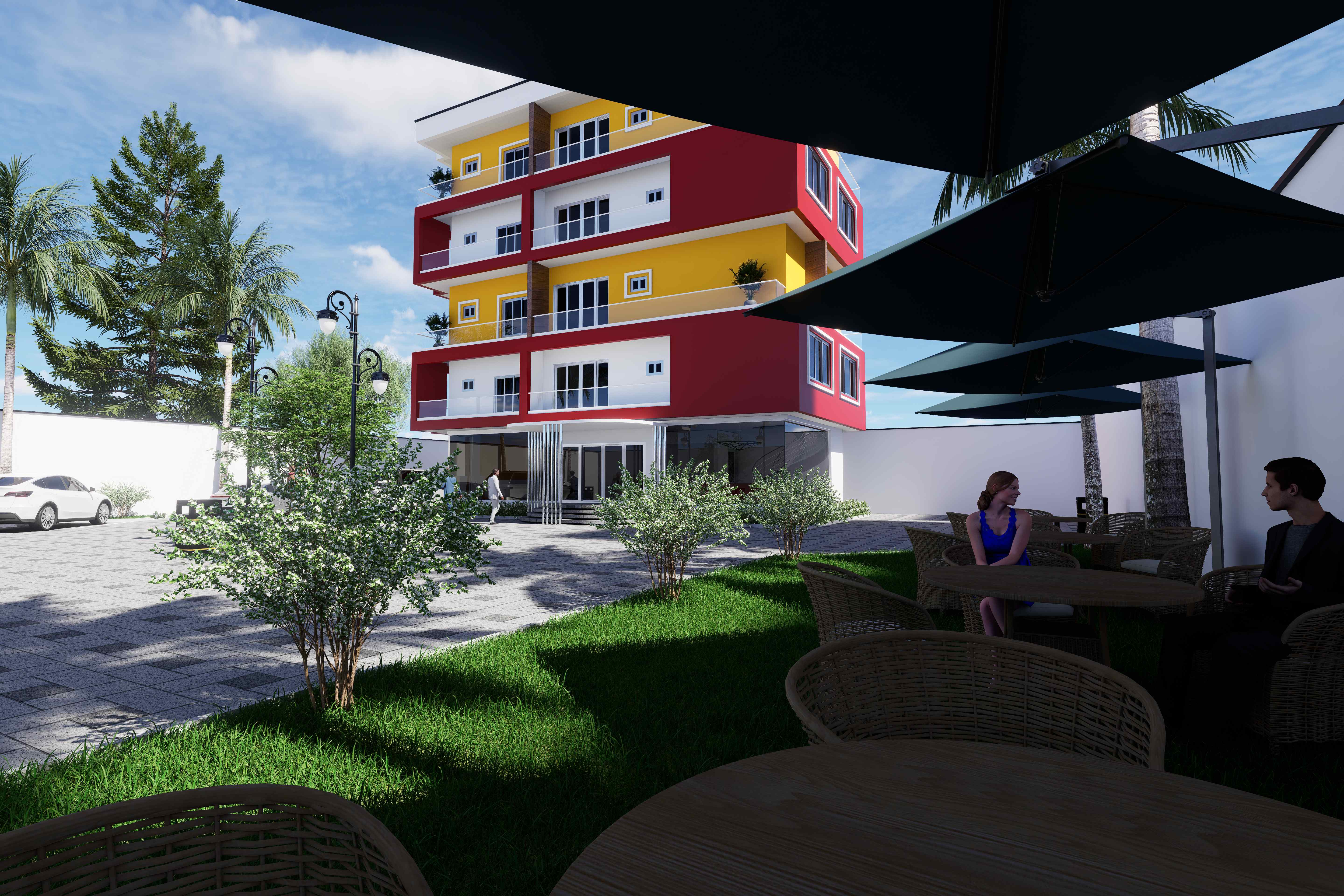 Courtyard view with landscaped seating